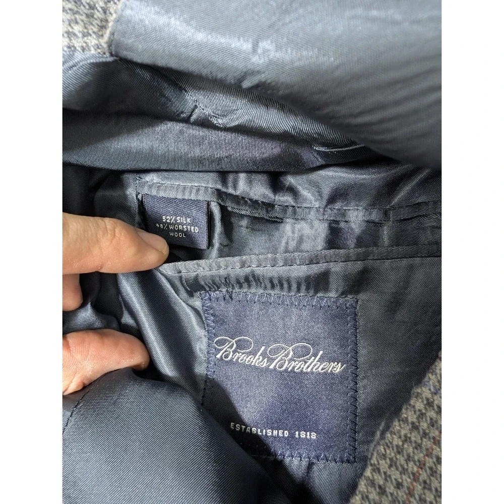 Brooks Brothers Men's 41R Wool/Silk Blazer Blue/Gray Houndstooth  Sports‎ Coat